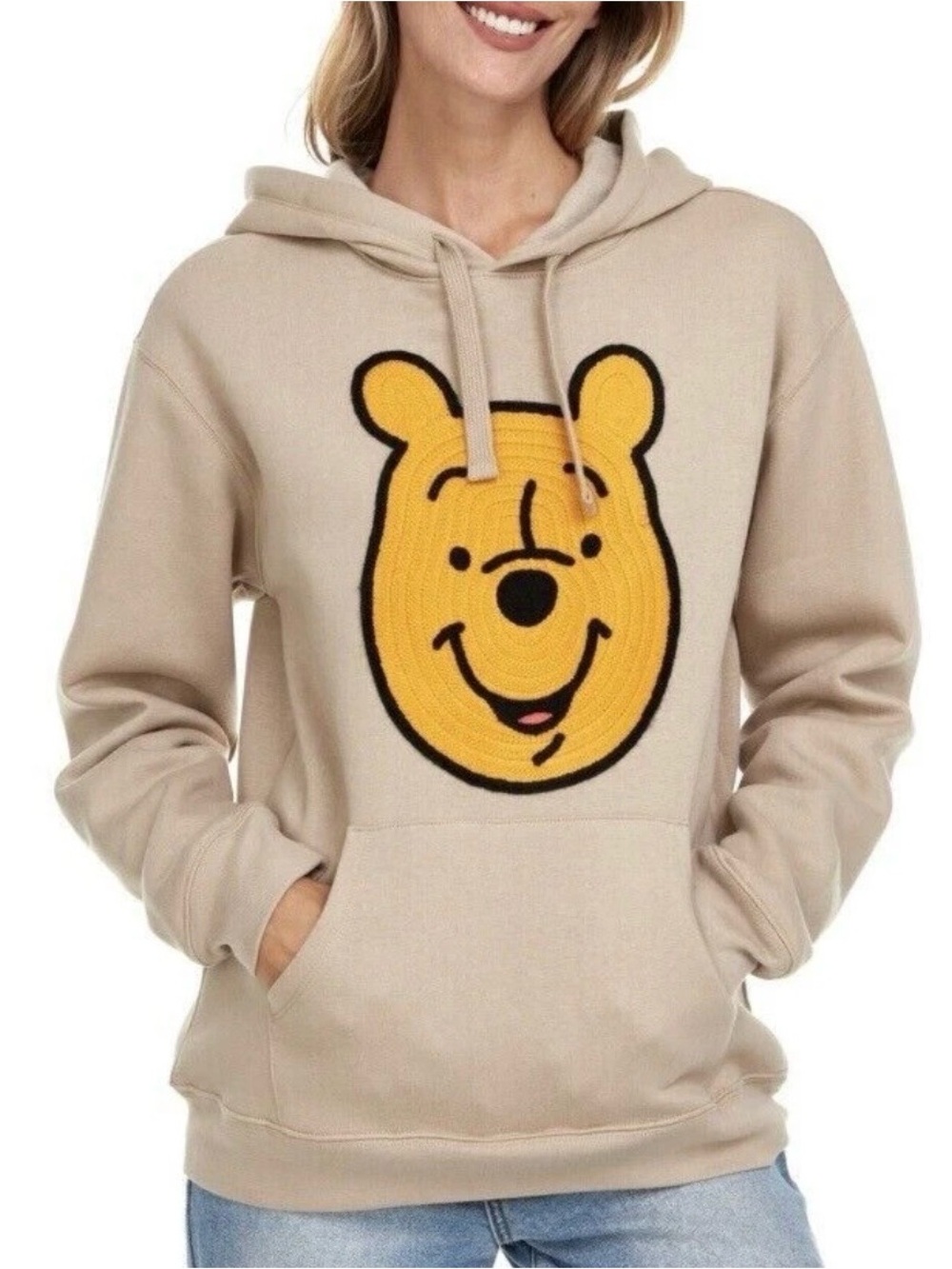Official Disney Crocheted Patch Winnie the Pooh Pullover Hoodie